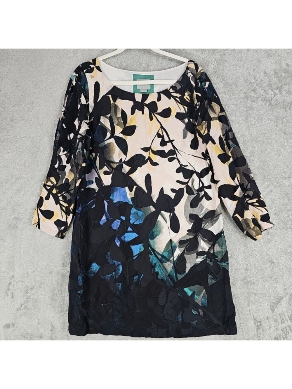 Maeve Dress Womens M Multicolor Floral Boat Neck 3/4 Sleeve Shift Short Pockets